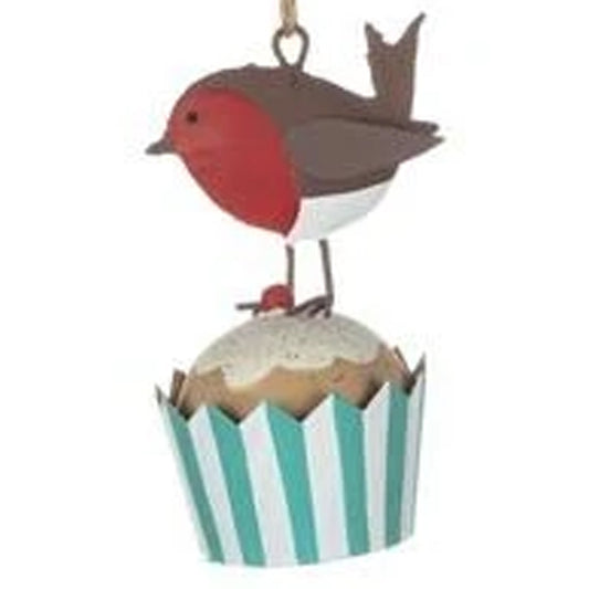 Robin on a Cupcake Hanging Christmas Decoration | Happy Piranha