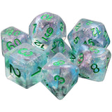Cyber Space Aurora Poly Dice Set (Purple, Blue and Clear) | Happy Piranha