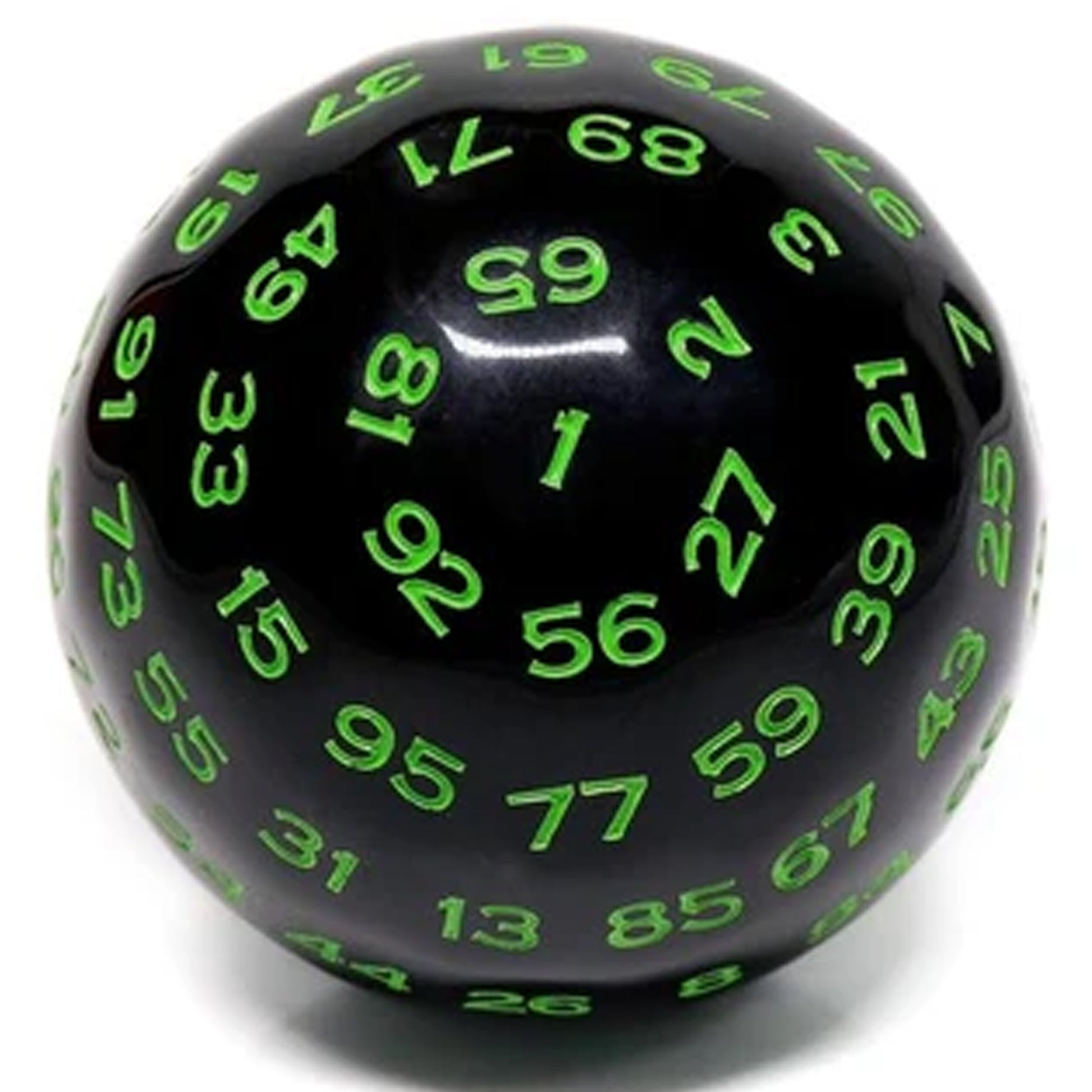 D100 One Hundred Sided Dice - Black with Green Numbers | Happy Piranha