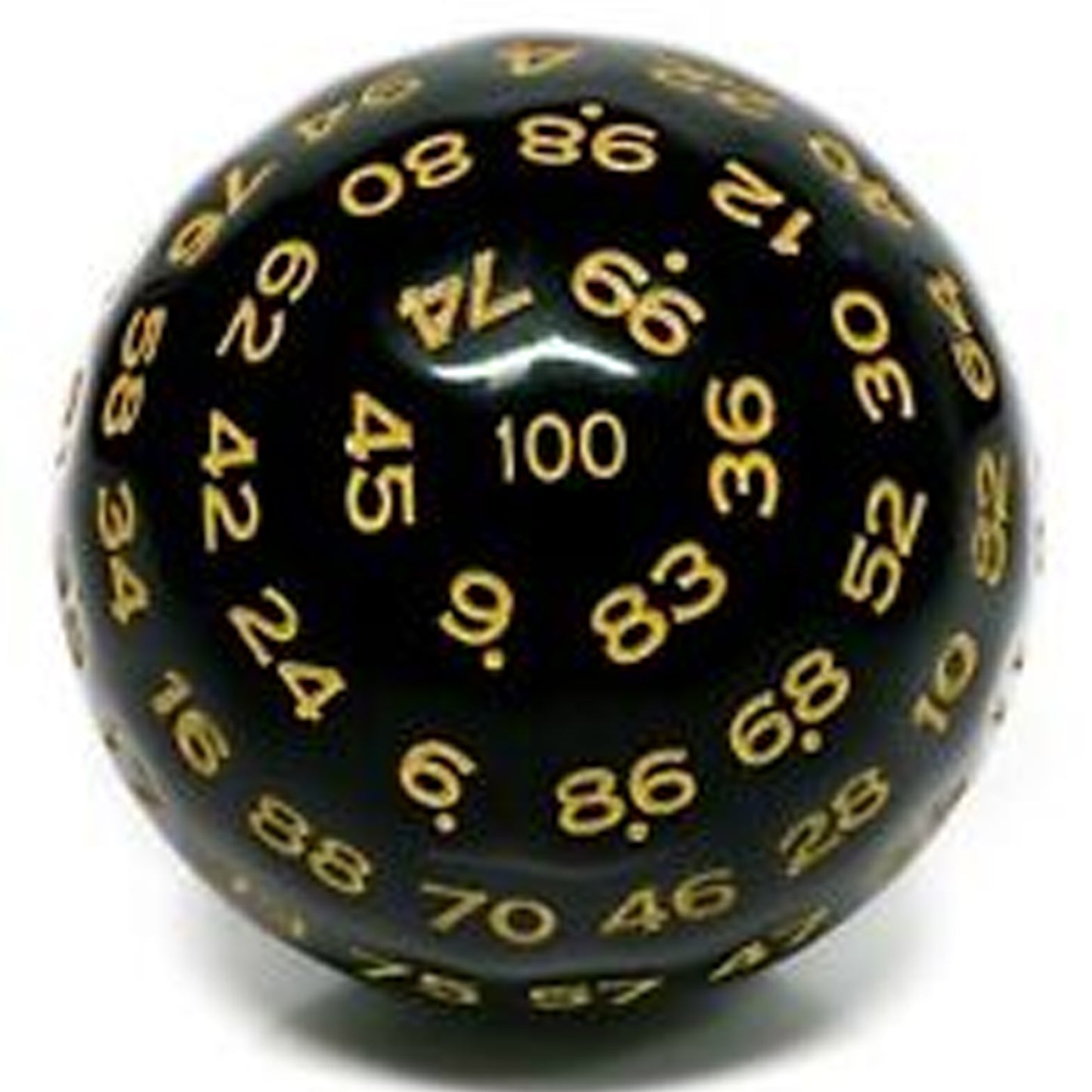 D100 One Hundred Sided Dice - Black with Yellow Numbers | Happy Piranha