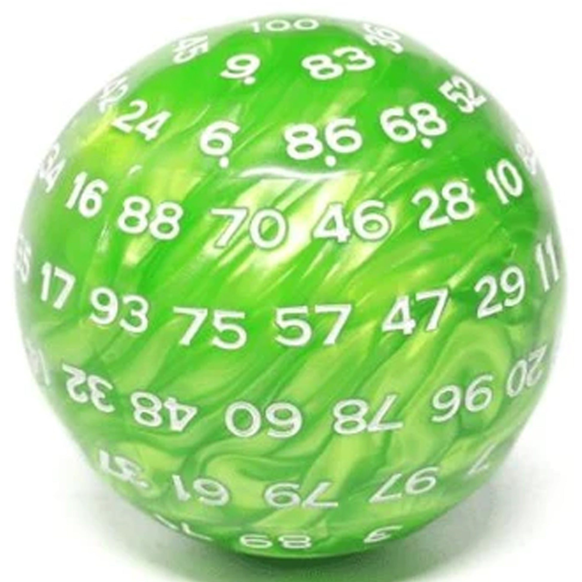 D100 One Hundred Sided Dice - Pearl Green with White Numbers | Happy Piranha