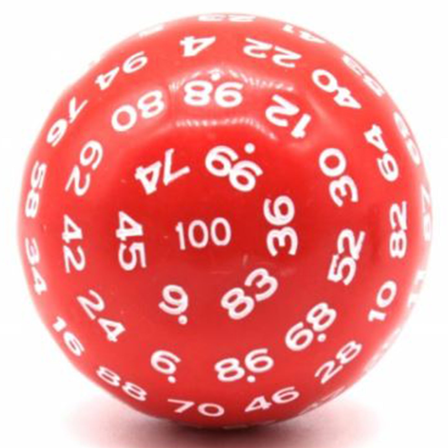 D100 One Hundred Sided Dice - Red with White Numbers | Happy Piranha