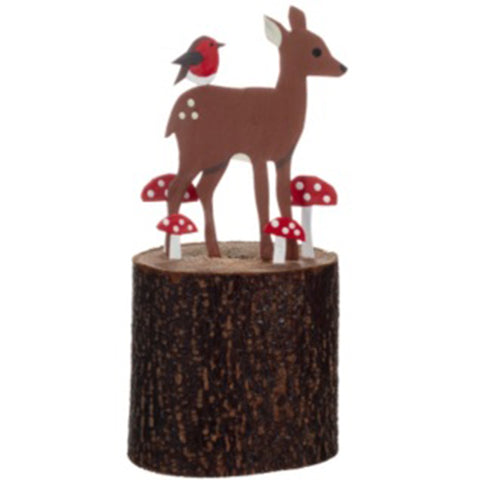 Fawn and Robin on a Log: Christmas Decoration