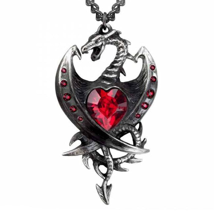 Diamond Heart Dragon: Pewter and Swarovski Crystal Pendant  | Happy Piranha