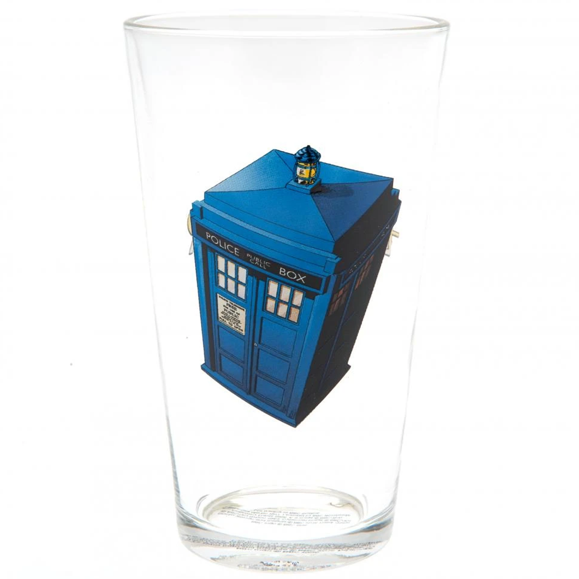 Doctor Who Tardis Design Drinking Glass (Front) | Happy Piranha