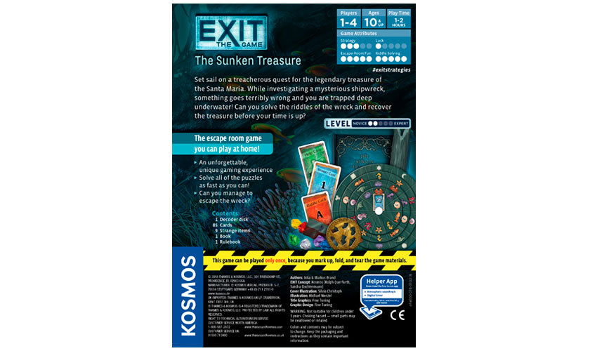 EXIT: The Sunken Treasure - Escape Room Board Game Back of Box | Happy Piranha