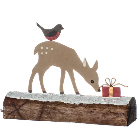 Fawn Sniffing Gift Christmas Decoration | Happy Piranha