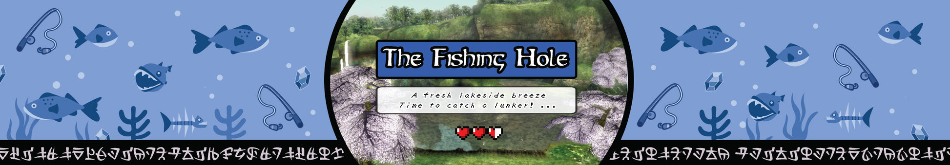 The Fishing Hole Zelda inspired scented candle label design by Happy Piranha.