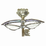 Hand Cut Glass Magic Flying Clockwork Key decoration, silver with frosted wings | Happy Piranha