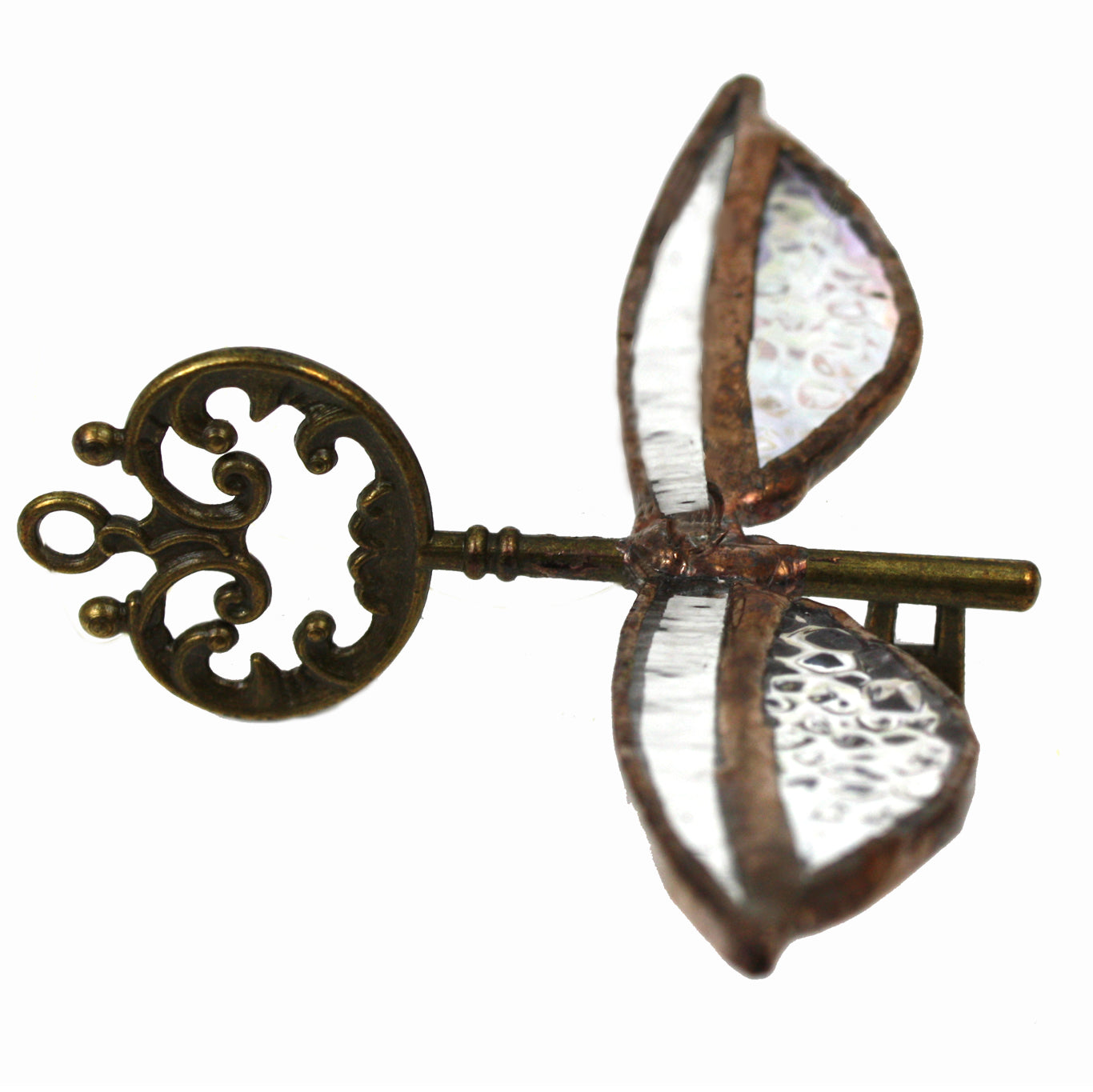 Hand Cut Glass Magic Flying Key decoration, bronze with frosted wings | Happy Piranha