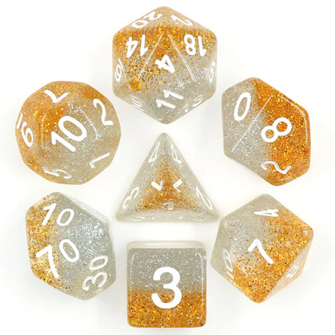 Glitter Poly Dice Set - The Crown Jewels (Gold and Silver) | Happy Piranha