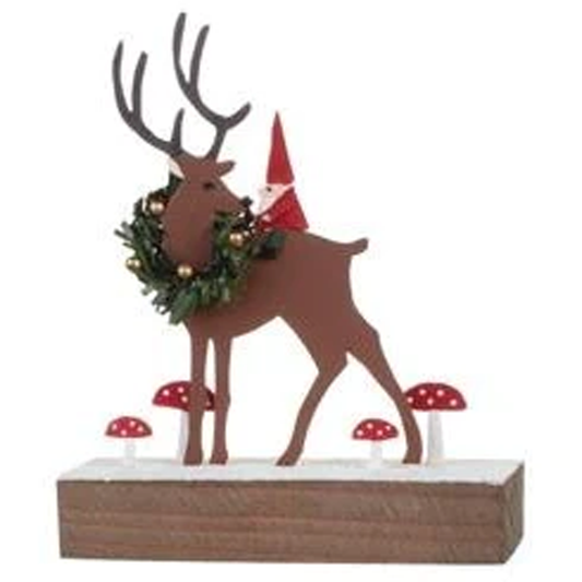 Gnome on Deer Christmas Decoration | Happy Piranha