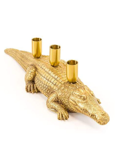 Gold Crocodile Candlestick Candle Holder | Happy Piranha