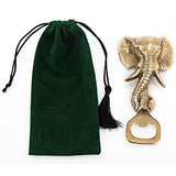 Gold Elephant Aluminium Bottle Opener and Green Velvet Bag | Happy Piranha