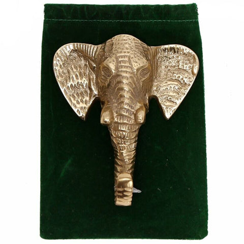 Gold Elephant Aluminium Wall Hook and Green Velvet Bag | Happy Piranha