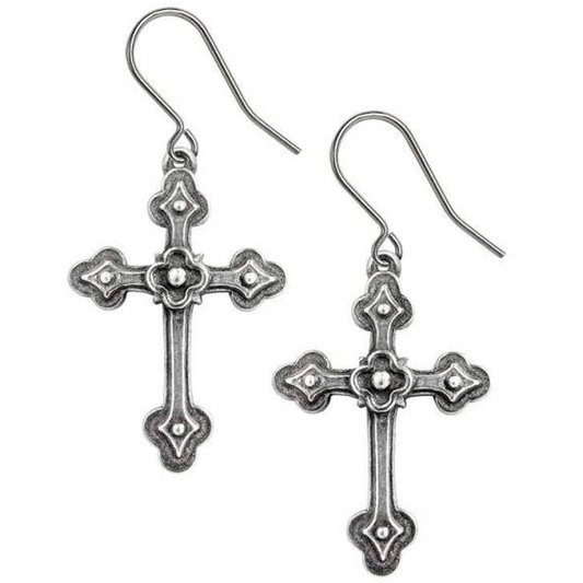 Gothic Devotion Crosses - Pewter Earrings | Happy Piranha