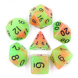 Green and orange glow in the dark D20 dice set | Happy Piranha