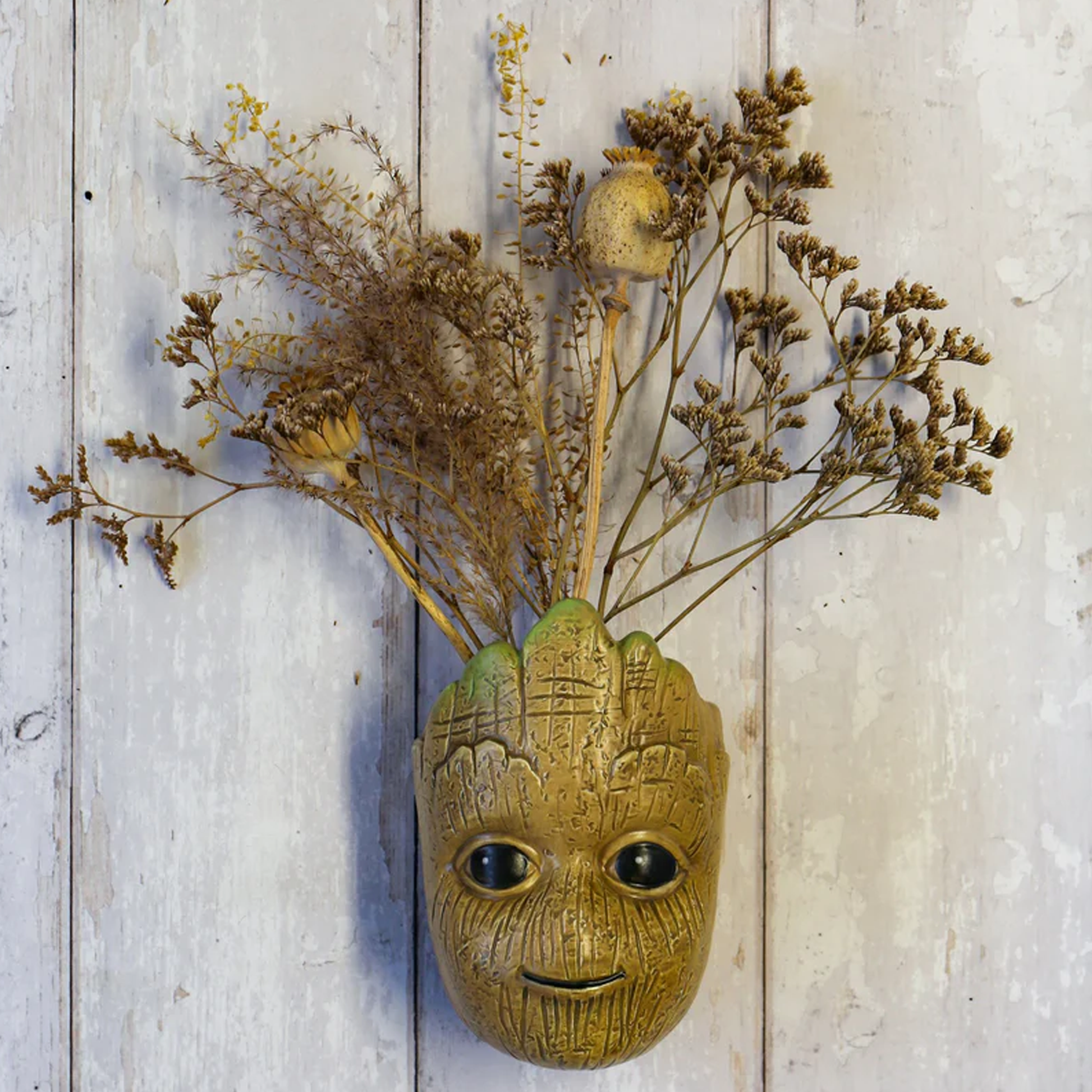 Marvel Baby Groot Ceramic Wall Vase / Storage Organiser on a Wall with Dried Flowers in | Happy Piranha