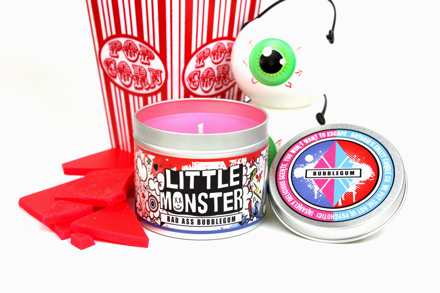 Little Monster bubblegum scented candle by Happy Piranha.