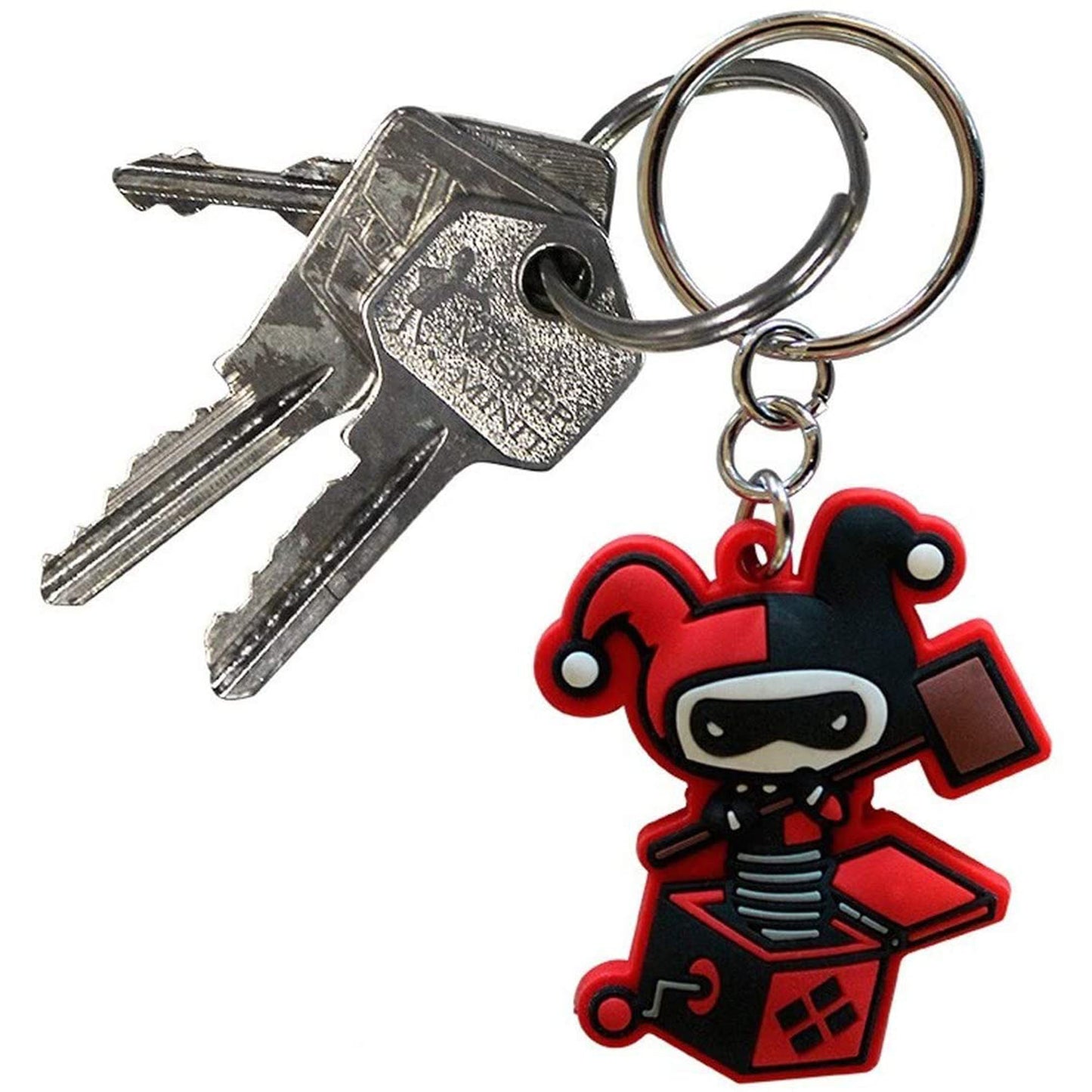 Harley Quinn Jack in a Box DC Comics Rubber Keychain on Some Keys | Happy Piranha