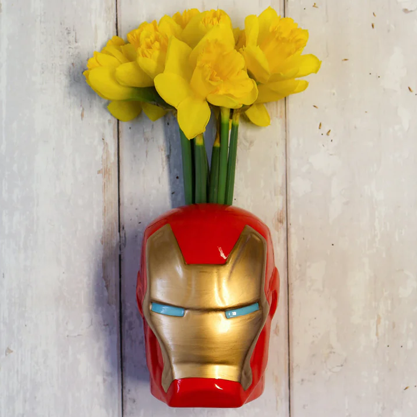 Marvel Iron Man Ceramic Wall Vase / Storage Organiser With Yellow Daffodil Flowers in | Happy Piranha