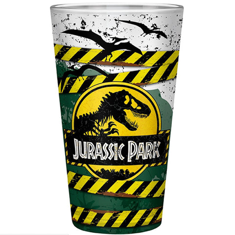 Large Jurassic Park High Voltage Drinking Glass Front Design | Happy Piranha