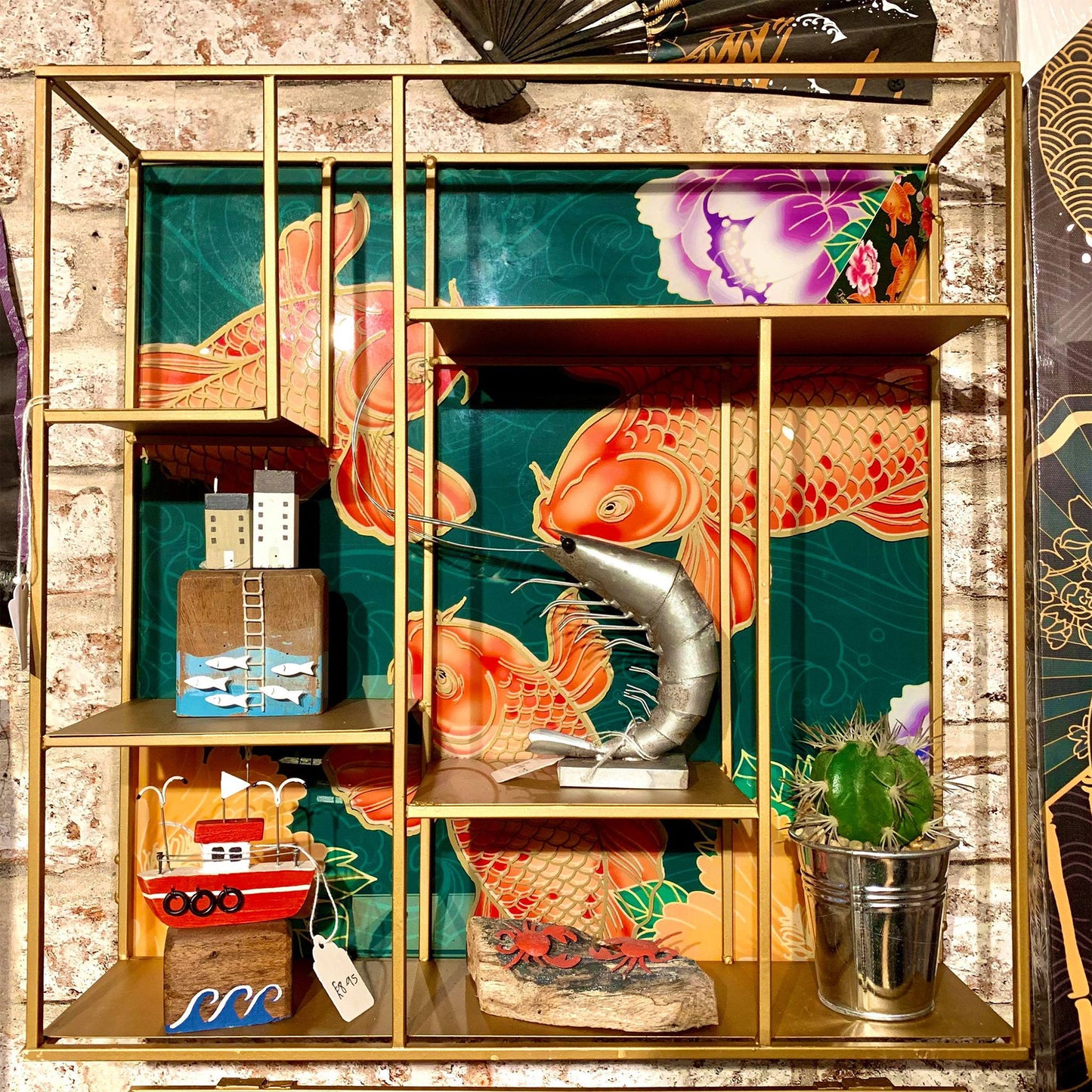 Koi Fish Glass and Metal Geometric Shelves ( Green) - Inspired by Japan | Happy Piranha