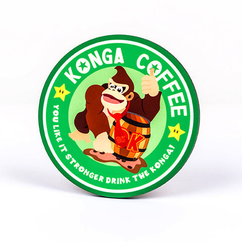 Konga coffee drinks coaster by Happy Piranha inspired by Nintendo Donkey Kong