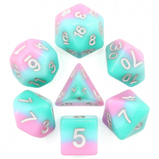 Layered Pastel Poly Dice Set - Bubblegum Rollers (Blue and Pink | Happy Piranha