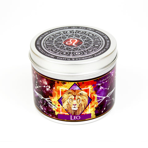 Leo the Lion zodiac star sign scented candle by Happy Piranha.