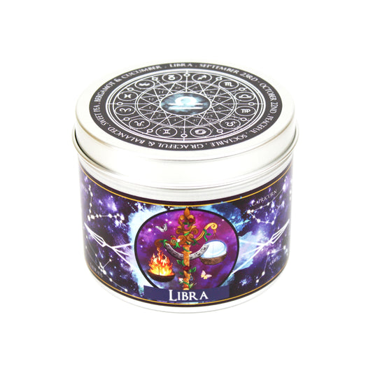 Libra zodiac star sign scented candle by Happy Piranha.