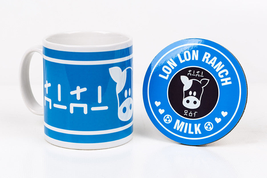 Happy Piranha's blue lon lon ranch mug and coaster set