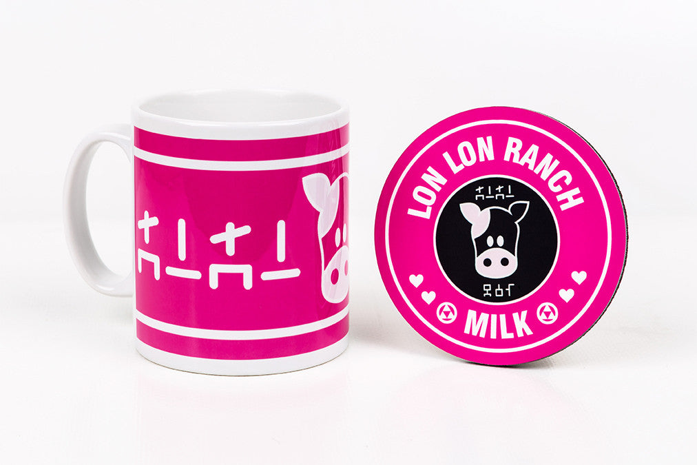 Happy Piranha's pink lon lon ranch zelda mug and coaster set