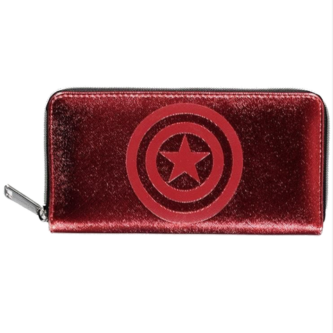 Marvel Shiny Red Captain America Zip Around Wallet / Purse | Happy Piranha
