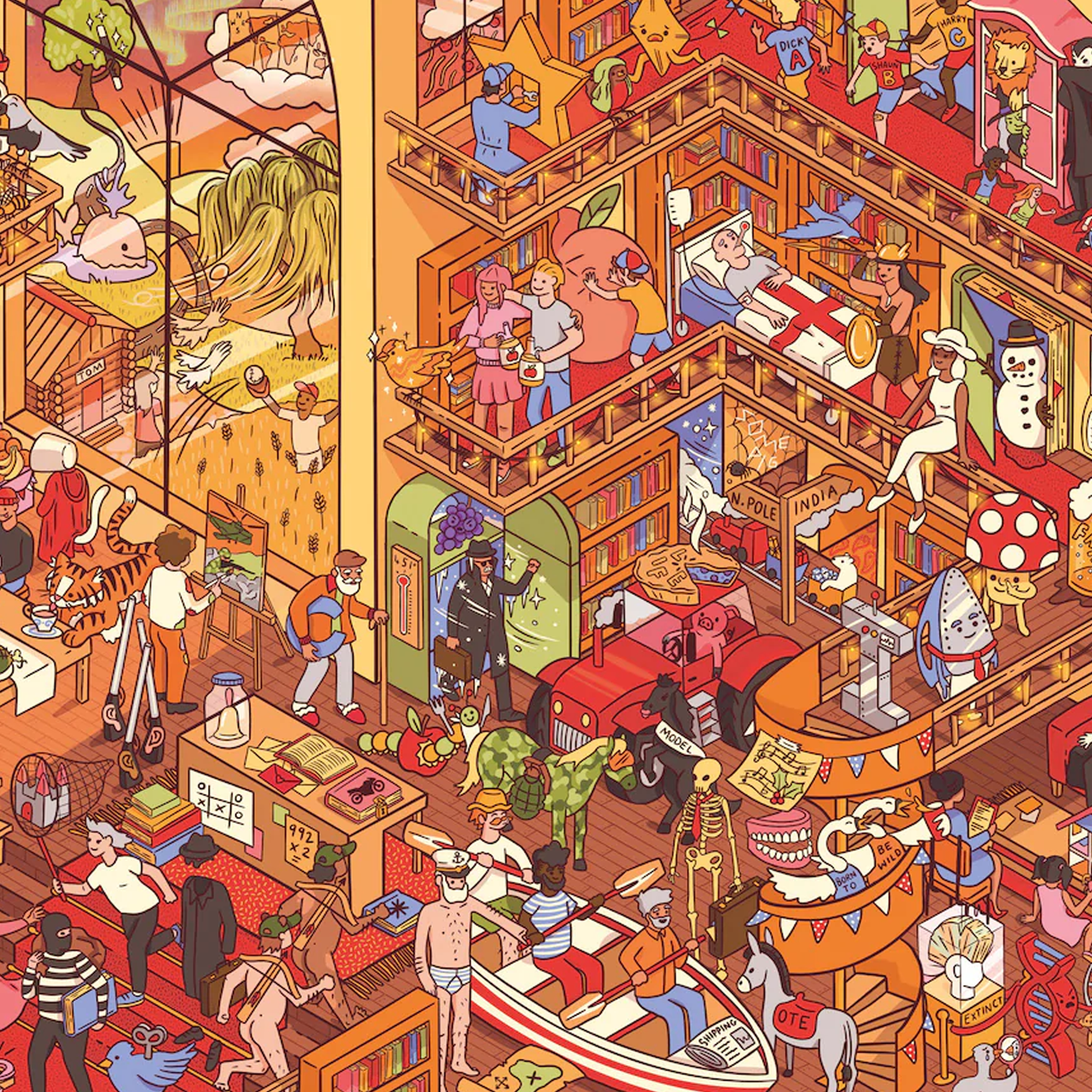 Mayhem in the Library 1000 Piece Riddle Jigsaw Puzzle Close Up | Happy Piranha