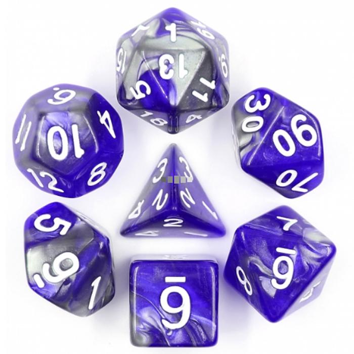 Liquid Steel Poly Dice Sets - Azure Forge  (Blue and Silver ) | Happy Piranha