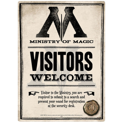 Ministry of Magic Visitors Welcome Tin Harry Potter Sign | Happy Piranha
