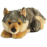 Miyoni Lying Grey Wolf Soft Toy (Side View) | Happy Piranha
