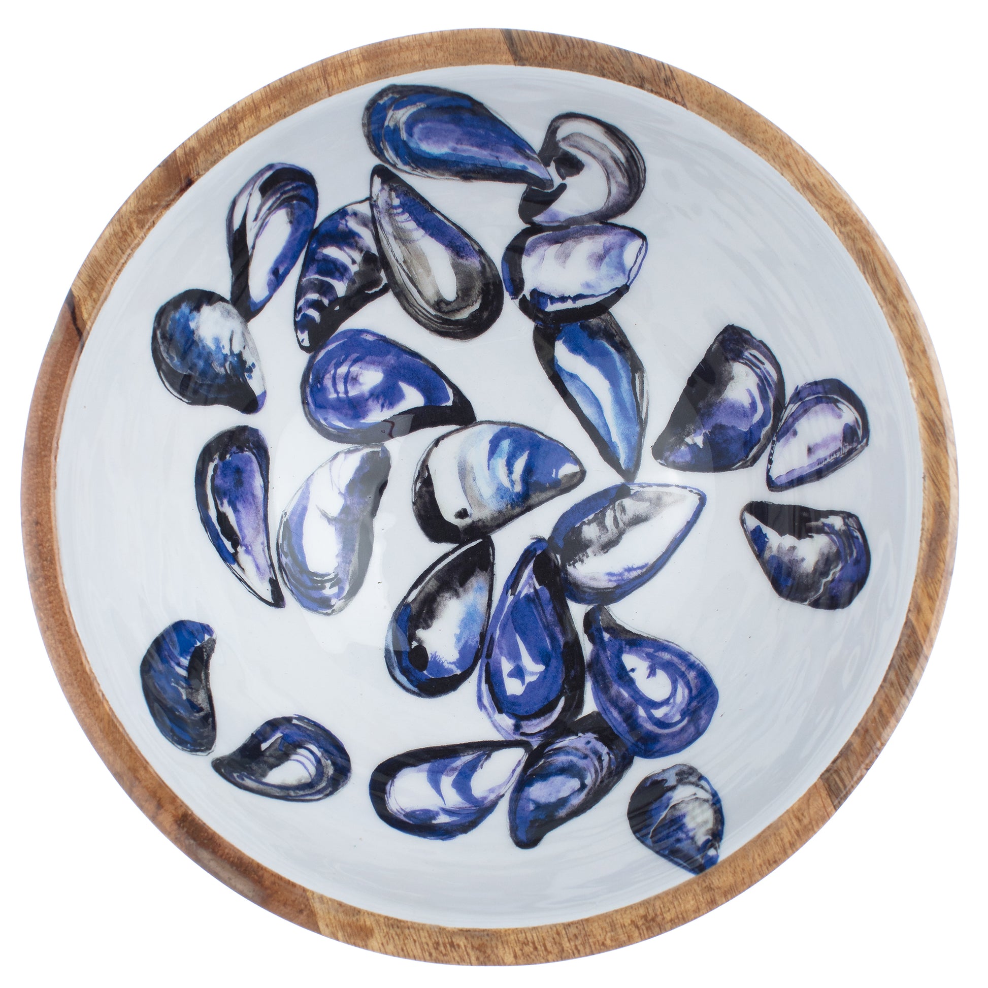 Mango Wood Blue Mussels Bowl (25 cm) | Happy Piranha