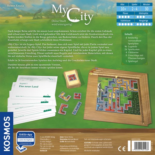 My City Board Game Back of Box Design | Happy Piranha