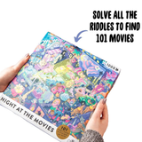 Night at the Movies 1000 Piece Riddle Jigsaw Puzzle in a Person's Hands | Happy Piranha