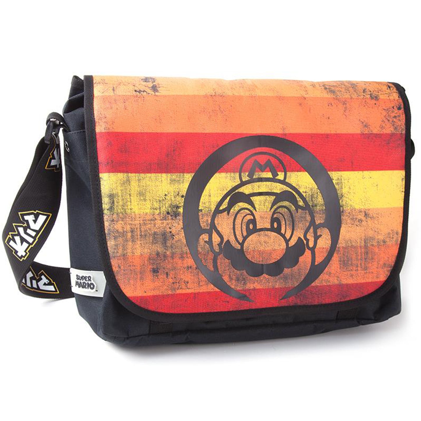 Nintendo Super Mario Retro Striped Messenger Bag Front Design | Happy Piranha