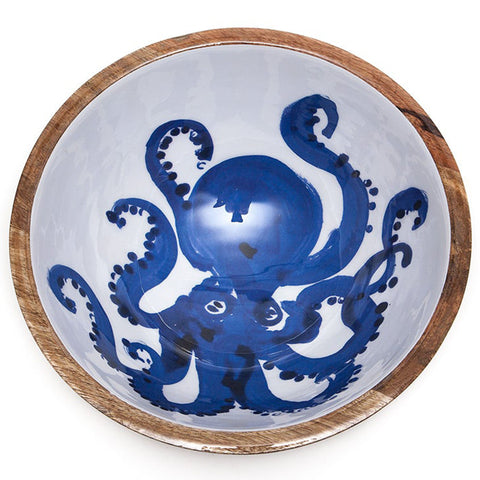 Mango Wood Blue Octopus Bowl (25 cm) | Happy Piranha