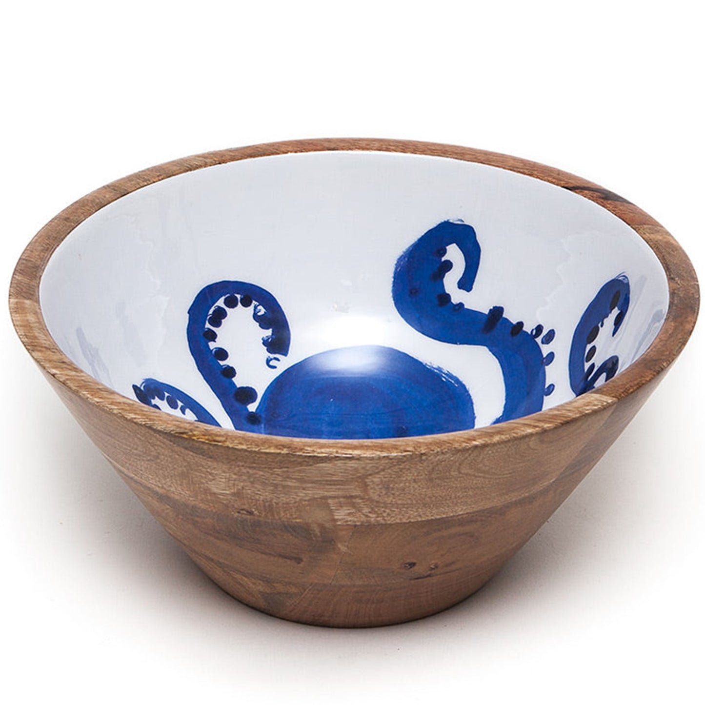 Mango Wood Blue Octopus Bowl (25 cm) (Side View) | Happy Piranha