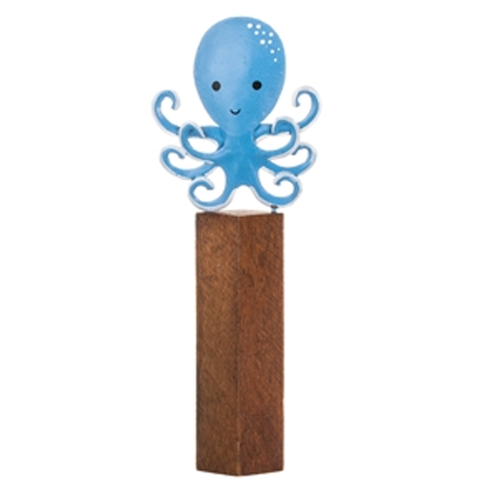 Octopus on Blocks Wood & Metal Ornaments (Blue Standing) | Happy Piranha