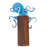 Octopus on Blocks Wood & Metal Ornaments (Blue Sitting) | Happy Piranha