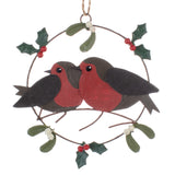 Pair of Robins in a Ring Hanging Christmas Decoration | Happy Piranha