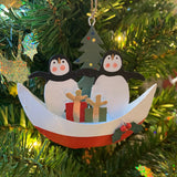 Penguins in a Boat: Hanging Christmas Decoration in a Christmas Tree  | Happy Piranha
