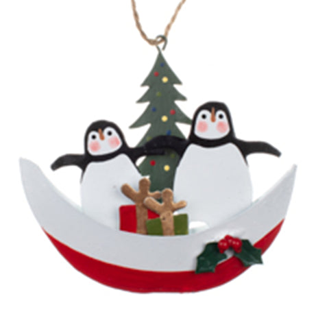 Penguins in a Boat: Hanging Christmas Decoration | Happy Piranha