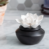 Gardenia: Floral Porcelain Essential Oil Fragrance Diffuser on a Grey Table | Happy Piranha